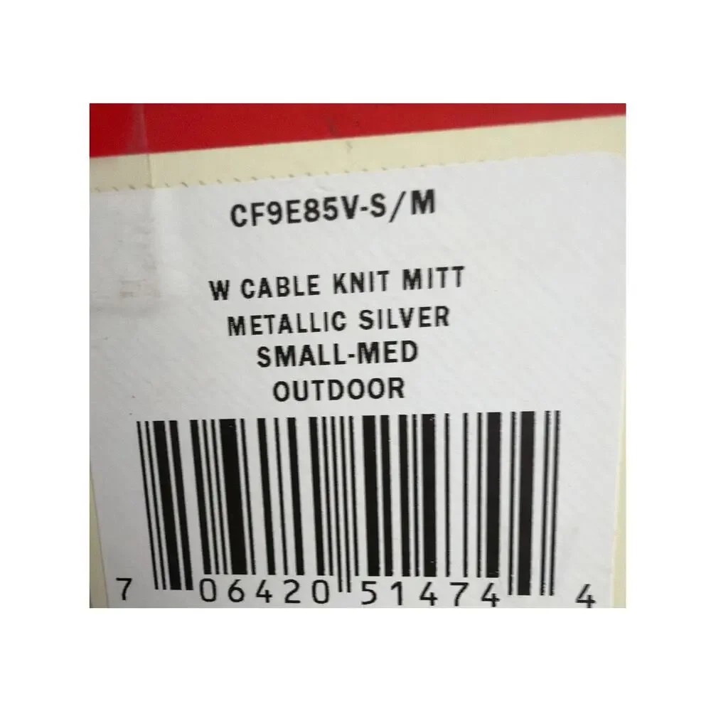 The North Face Womens Cable Knit Mitt Metallic Silver Size Small Medium New